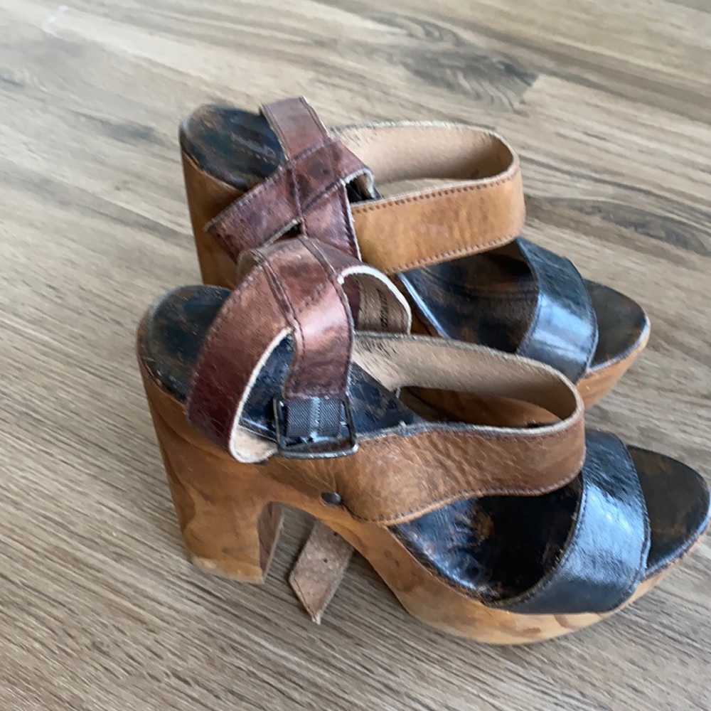 BED|STU handcrafted leather heels. Size 8, black tan teal rustic, worn once